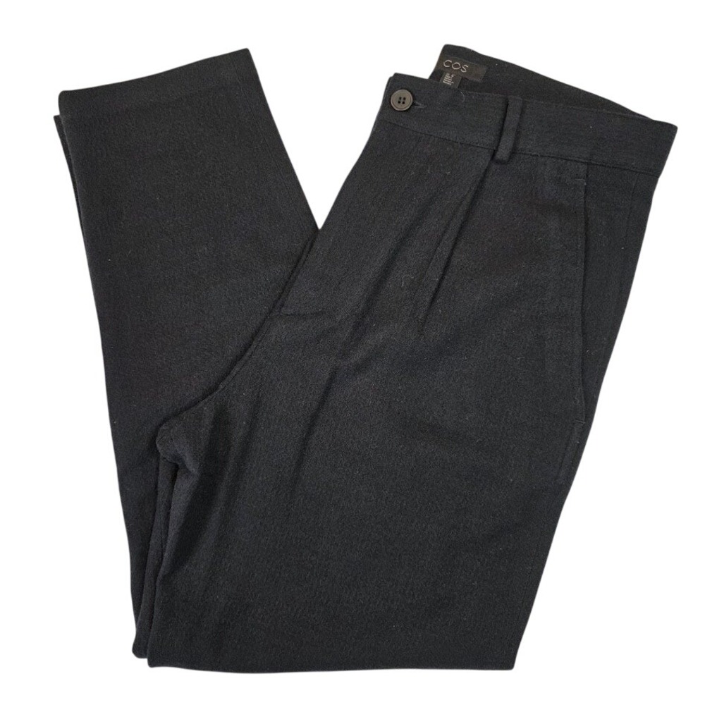COS Mens 30R Pleated Wool Trousers Black Textured Tapered Minimalist 0467467 6